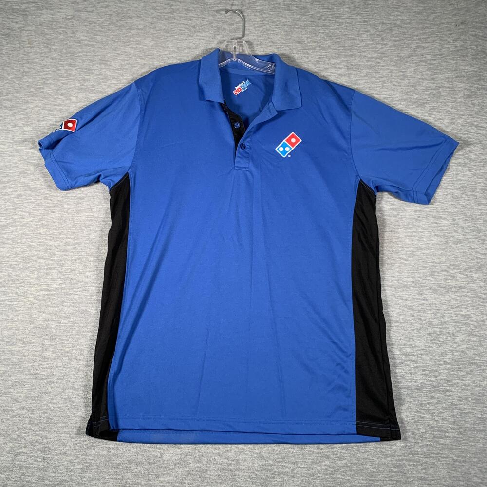 Domino's GEAR Polo Shirt Mens Large Blue Black Colorblock Pizza Work Uniform